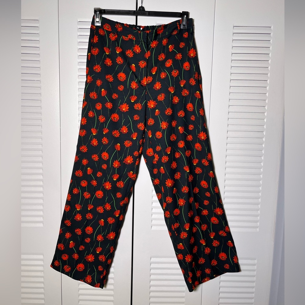 H&M Floral Navy and Orange Pattern Pants / Trousers | Size 10